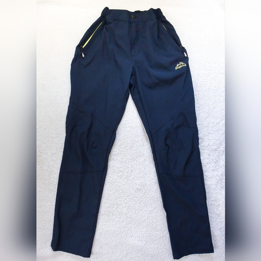 Serra Navy Straight-Leg Performance Pants with Yellow Accent